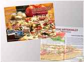 création et impression des cartes de la pizzeria MITCHO PIZZA (recto verso A4 plié en 2 (A5)