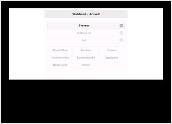 D&eacute;veloppement d'une application web pour plateforme mobile.

Cet outil permet aux techniciens et v&eacute;t&eacute;rinaires de la coop&eacute;rative de renseigner des informations sur un &eacute;levage et un lot donn&eacute; : mortalit&eacute;s, consommation, ...
Il est d&eacute;velopp&eacute; &agrave; l'aide de CodeIgniter (php/MySQL) pour la partie serveur et en HTML5/jQuery-mobile pour la partie graphique.
Il utilise les derni&egrave;res avanc&eacute;es en HTML5 : appcache et indexeddb pour pouvoir &ecirc;tre utilis&eacute; hors connexion.