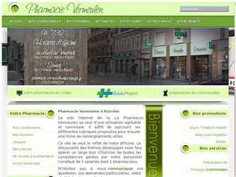 Plus qu'une vitrine, le site de la pharmacie Vermeulen est une carte de visite soign&eacute;e et tr&egrave;s repr&eacute;sentative de l'officine. L'ensemble des photos ont &eacute;t&eacute; prises sur place. Une vid&eacute;o de pr&eacute;sentation de l'officine a &eacute;t&eacute; r&eacute;alis&eacute;e. Le site propose &eacute;galement un service de pr&eacute;paration de commandes. Le r&eacute;sultat est un site compl&egrave;tement personnalis&eacute; et &eacute;volutif. Il peut effectivement &ecirc;tre mis &agrave; jour par de l'actualit&eacute; ou des promotions.

La technologie utilis&eacute;e s'appuie sur le CMS Joomla 2.5. Le template et les modules joomla ont &eacute;t&eacute; con&ccedil;us sp&eacute;cialement pour ce projet.