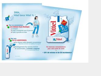 Vittel : argumentaire commercial pour les bouteilles d un litre de la marque- Format 32x24,  2 pages recto-verso- Ralisation avec Photoshop et Illustrator