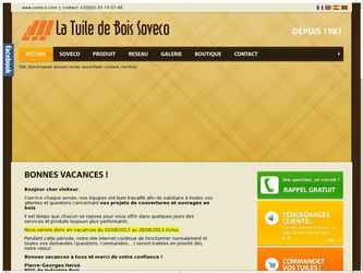 La Tuile de Bois Soveco est un des leaders en France et à l'étranger, de la fabrication, la vente et la pose de toitures en bois.
Réalisation du site sous cms Joomla, galerie photos, slider flash, mini-boutique Virtuemart, site en 3 langues.