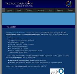 Conception et Réalisation du site web de Sygma Formation, centre de formation dagents de Sécurité. Site web vitrine avec bandeau/animation flash.