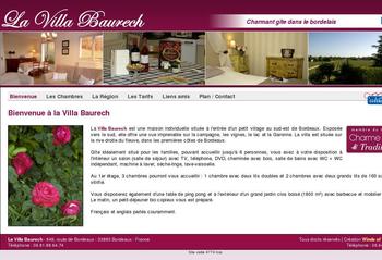 Réalisation complète du site de La Villa Baurech (site, graphisme, petit back-office simplifié), une maison individuelle à louer, proche de Bordeaux. Site réalisé en Html, php, css et javascript.