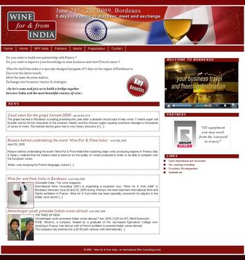 Site d'organisation de voyage d'affaires dans le domaine de l'import-export de vin entre la France et l'Inde. Site développé sous Wordpress.