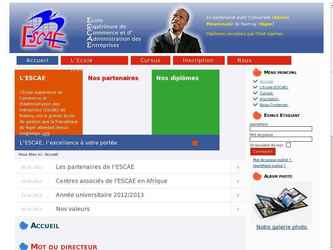 ESCAE Niger c'est l'Ecole Sup&eacute;rieure de Commerce et d'Administration des Entreprises. Nous avons con&ccedil;u le site web de l'ESCAE Niger. Un site de pr&eacute;sentation de l'&eacute;cole, de ses activit&eacute;s, de ses offres de cursus. Le site est dot&eacute; d'une galerie photo et ausssi de la possibilit&eacute; pour les &eacute;tudiants de lire des cours depuis la plateforme. Ce site est &agrave; l'image de CIFEC B2nin qui est son repr&eacute;sentant au B&eacute;nin.