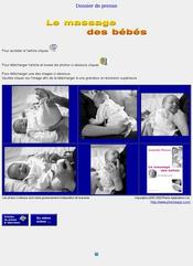 Dossier de presse pour le livre "Le massage des b�b�s"Mise � disposition d images et d articles pour les services de presse Les liens internes ne sont plus disponibles (site construit en 2002)Outils : Html, Photoshop.