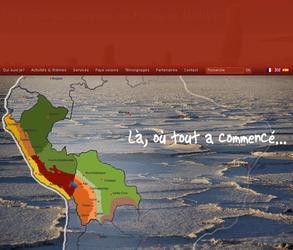 Ce client, guide touristique en Am�rique du Sud, souhaitait un second site sur le mod�le de son ancien site : http://www.borispatagonia.com pour deux nouveaux pays.Nous avons cr�er la carte interactive sur la page d accueil qui permet d acc�der � une description des diff�rentes zones.Une galerie photos a �galement �tait mise en place.Le site se d�cline en plusieurs langues, une centaine de pages ont �t� cr�er pour chaque langue.Le site est sous Wordpress.